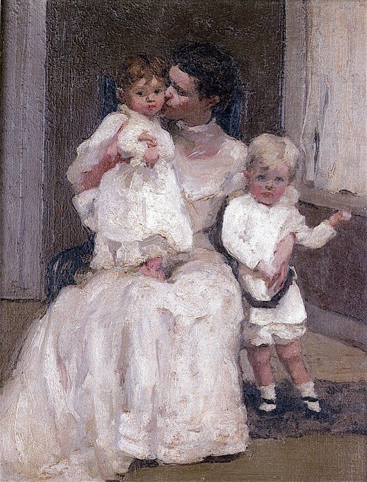 Mrs. Forbes with Children, vintage artwork by Lucy May Stanton, 12x8" (A4) Poster