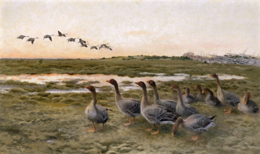 Bean Geese in a Marshy Landscape by Bruno Liljefors,A3(16x12")Poster