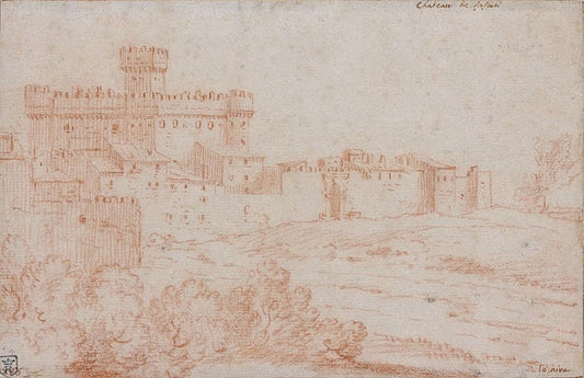 View of Frascati Castle, vintage artwork by Attributed to Nicolas Vleughels, 12x8" (A4) Poster