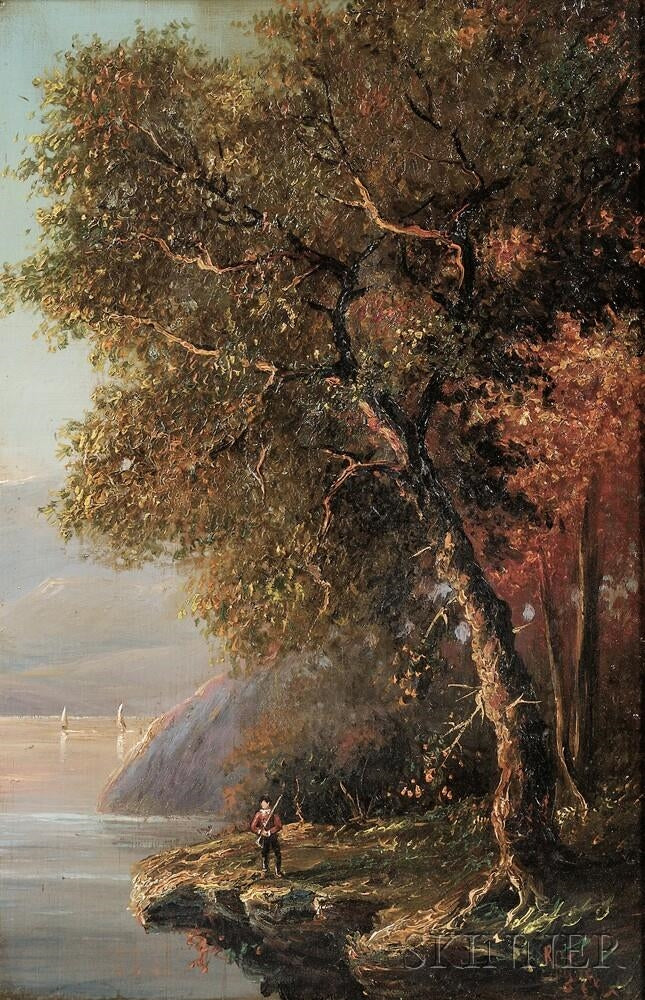 Hudson River Scene in Autumn, vintage artwork by Regis François Gignoux, A3 (16x12") Poster Print