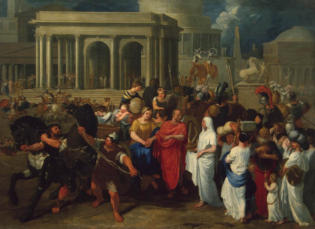 Lucius Albinus Giving his Carriage to Vestals, vintage artwork by Bertholet Flemalle, 12x8" (A4) Poster