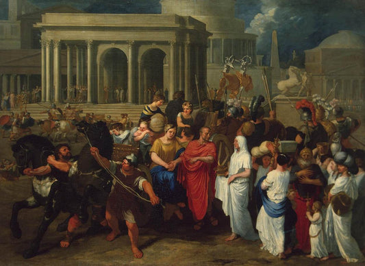 Lucius Albinus Giving his Carriage to Vestals, vintage artwork by Bertholet Flemalle, 12x8" (A4) Poster