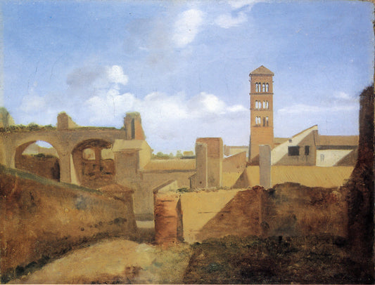 View of the Church of Santa Francesca Romana and the Basilica of Constatine, vintage artwork by François-Marius Granet, 12x8" (A4) Poster