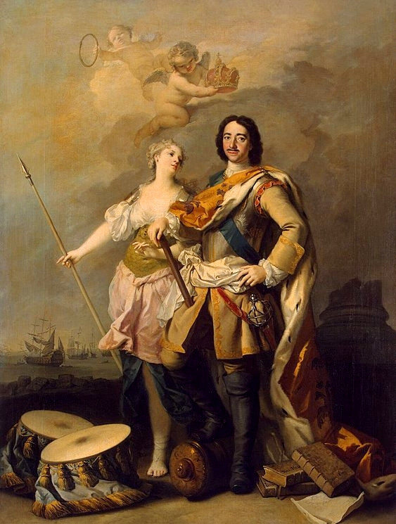 Peter the Great with Minerva, vintage artwork by Jacopo Amigoni, 12x8" (A4) Poster