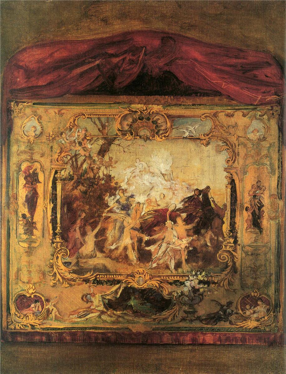 Design for a theater curtain, vintage artwork by Gustav Klimt, 12x8" (A4) Poster