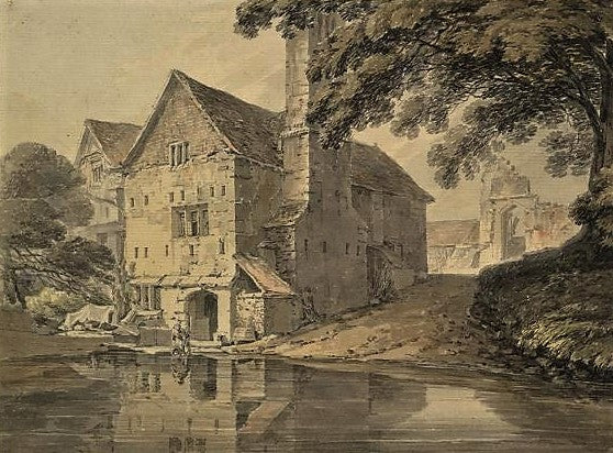 The Ruins of the Monastery at Halesowen, vintage artwork by Thomas Hearne, 12x8" (A4) Poster