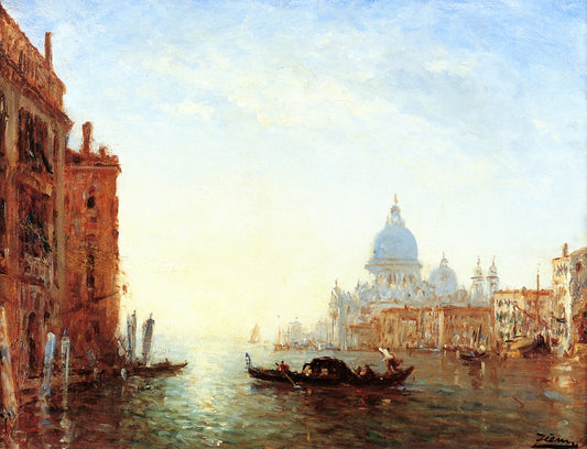 Venise, traghetto traversant le Grand Canal, vintage artwork by Felix-Francois-Georges-Philbert Ziem, 12x8" (A4) Poster