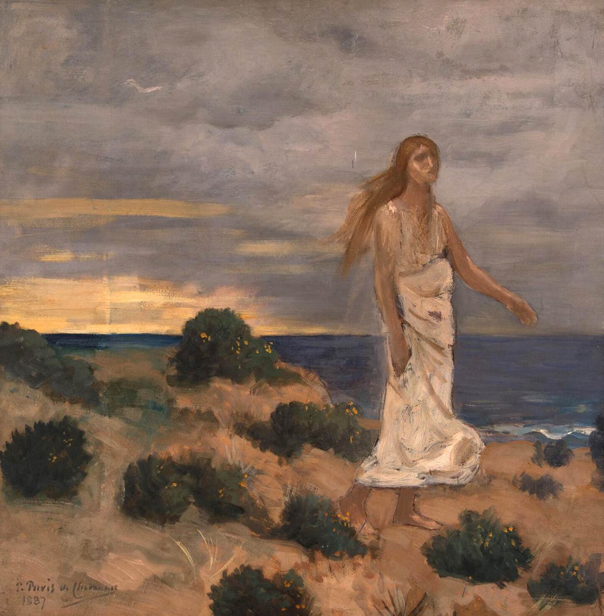 Woman by  the Sea, vintage artwork by Pierre Puvis de Chavannes, 12x8" (A4) Poster