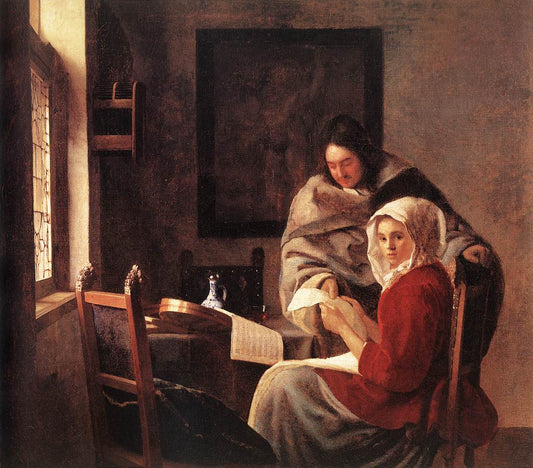 Girl Interrupted at Her Music, vintage artwork by Johannes Vermeer, 12x8" (A4) Poster