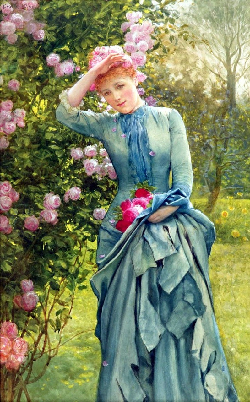 Picking Roses, vintage artwork by Edward Killingworth Johnson, 12x8" (A4) Poster