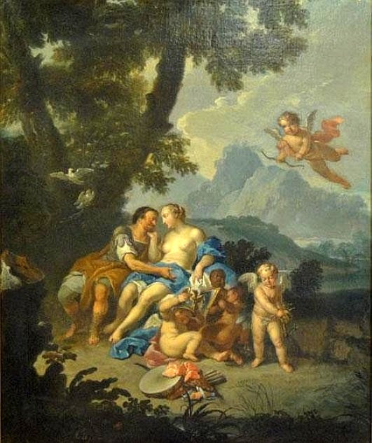 Venus and Mars with Cupids, vintage artwork by Attributed to Antoine Coypel II, 12x8" (A4) Poster