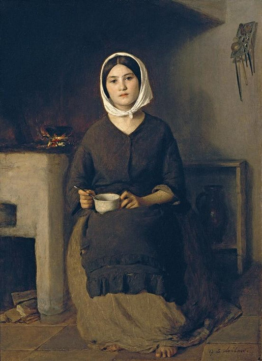 Sitzende Frau in einer Bauernküche, vintage artwork by Johann Baptist Reiter, A3 (16x12") Poster Print