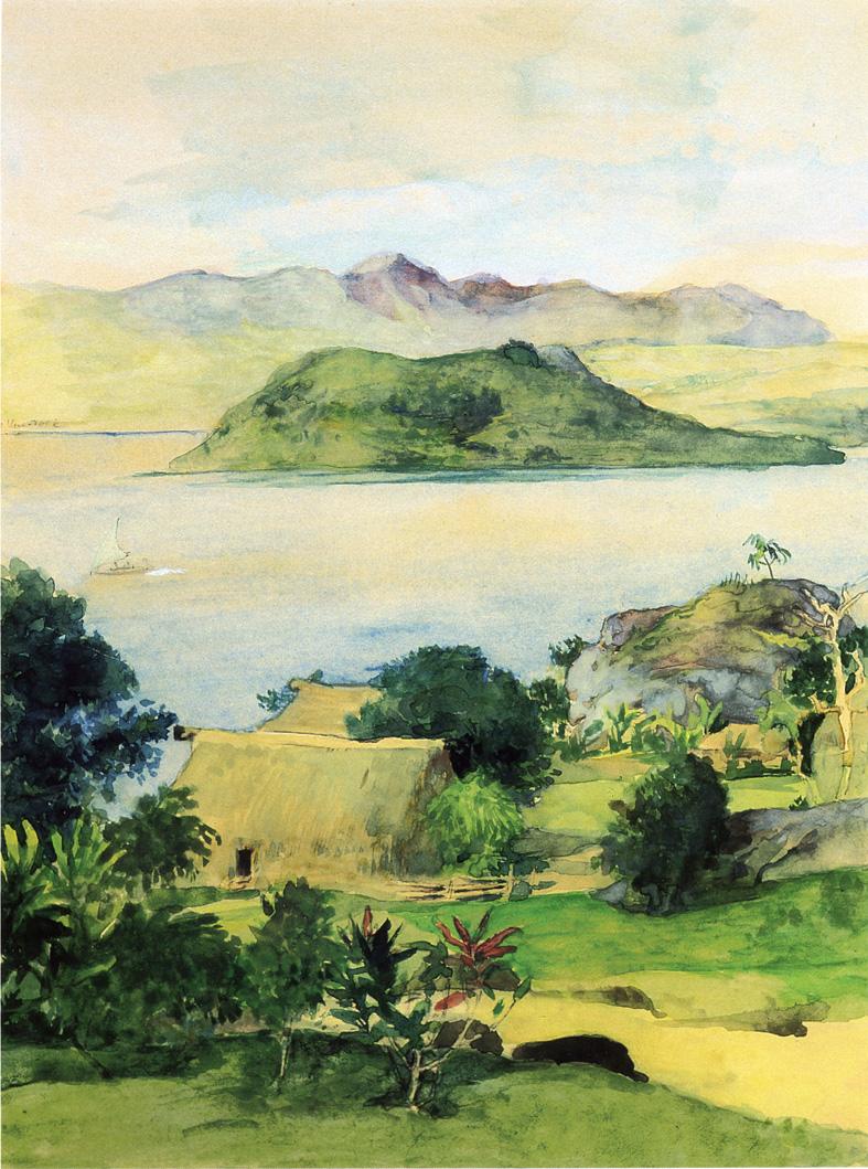 At Naiserelangi from Ratu Jonii Mandraiwiwi's "Yavu," July 14th, 1891, vintage artwork by John La Farge, 12x8" (A4) Poster