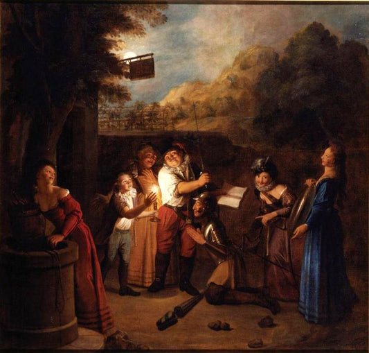 Story of Don Quixote - Don Quixote Believes He Is to Receive in the Inn The Order of Knighthood, vintage artwork by Charles-Antoine Coypel IV, 12x8" (A4) Poster