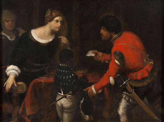 Caterina Cornaro, Queen of Cyprus, Receiving a Letter from the Council, vintage artwork by Giuseppe Caletti, 12x8" (A4) Poster