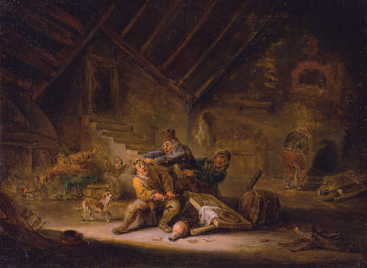 Card-Players Fighting, vintage artwork by Adriaen van Ostade, 12x8" (A4) Poster