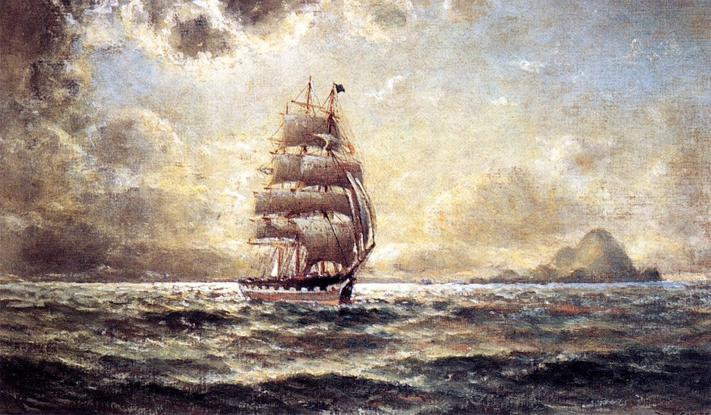 U.S. Warship near San Francisco, vintage artwork by William Coulter, 12x8" (A4) Poster