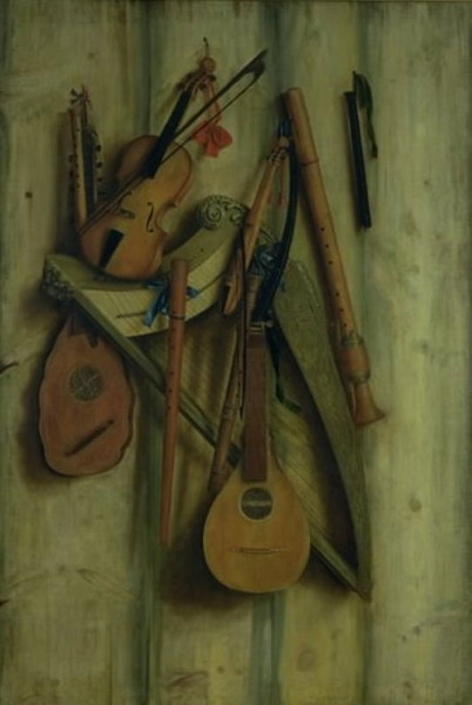 Trompe l'oeil with Musical Instruments, vintage artwork by Cornelis Norbertus Gysbrechts, 12x8" (A4) Poster