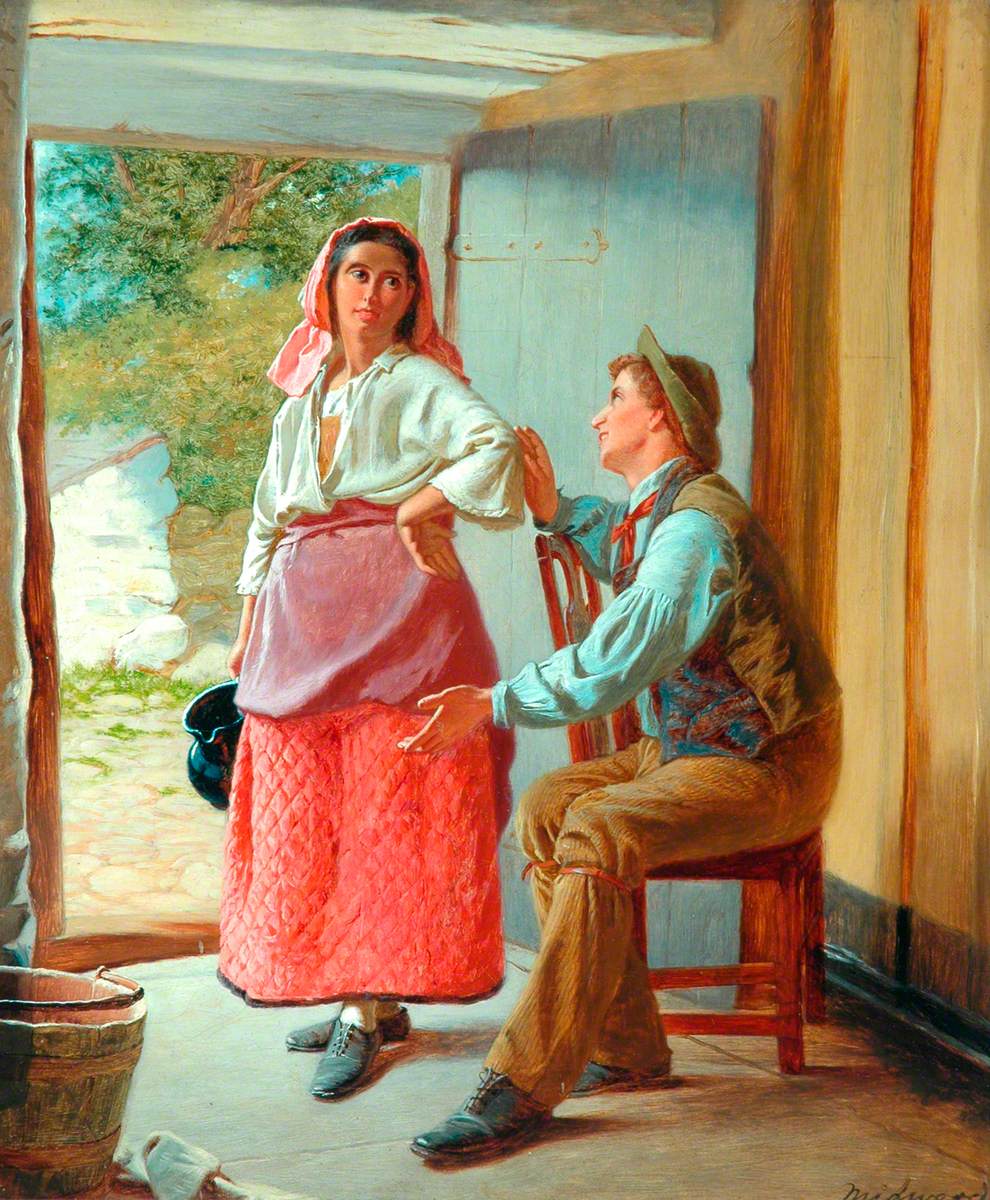 The Dairymaid's Dilemma, vintage artwork by William Henry Midwood, 12x8" (A4) Poster