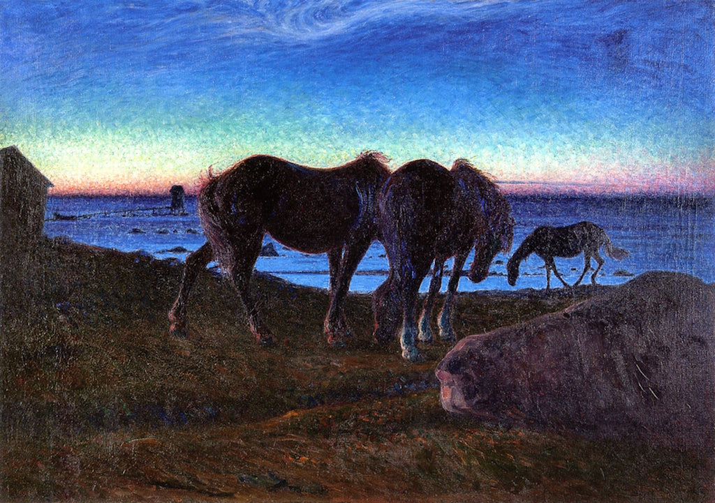 Grazing by  the Shore, vintage artwork by Nils Kreuger, 12x8" (A4) Poster