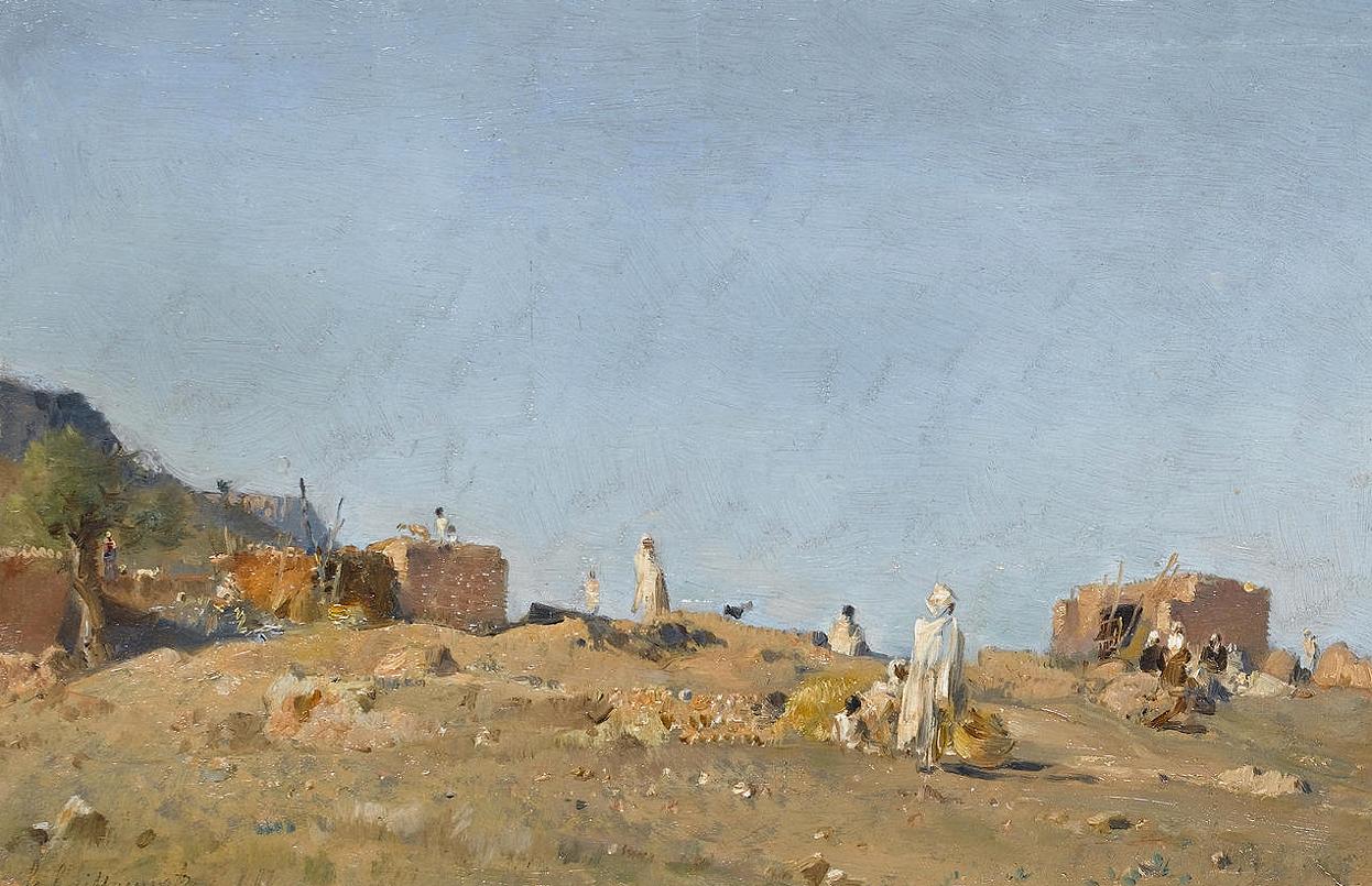 Un village berbère, Algerie, vintage artwork by Gustave Achille Guillaumet, 12x8" (A4) Poster