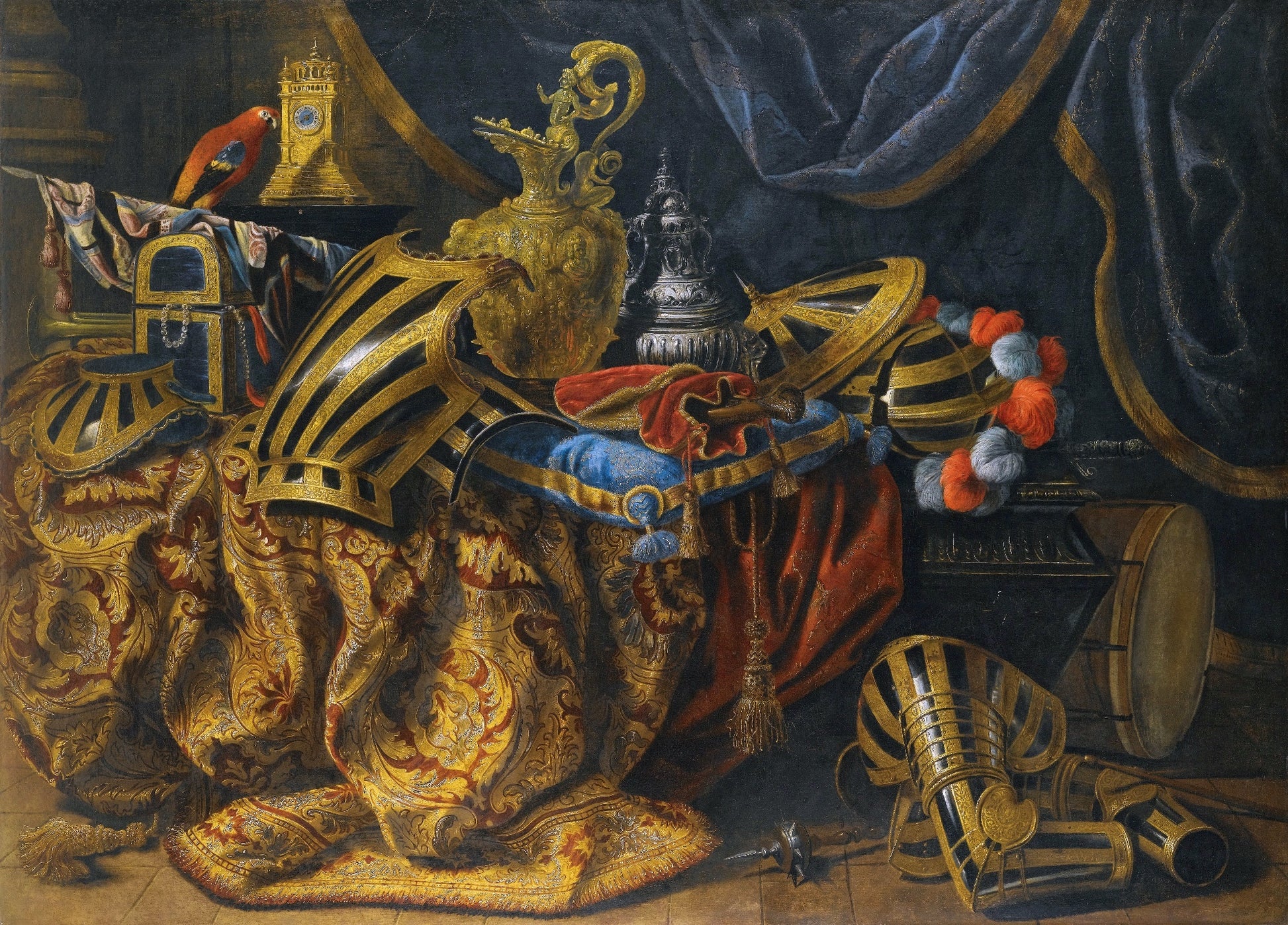 Pieces of Parad Armour, a Plumed Helmet, a Pistol in a Case, etc., vintage artwork by Madeleine Boullogne, 12x8" (A4) Poster