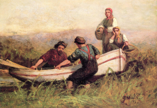 People near Boat, vintage artwork by Edward Mitchell Bannister, 12x8" (A4) Poster