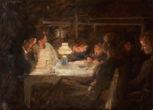A family around a table, vintage artwork by Julius Paulsen, 12x8" (A4) Poster