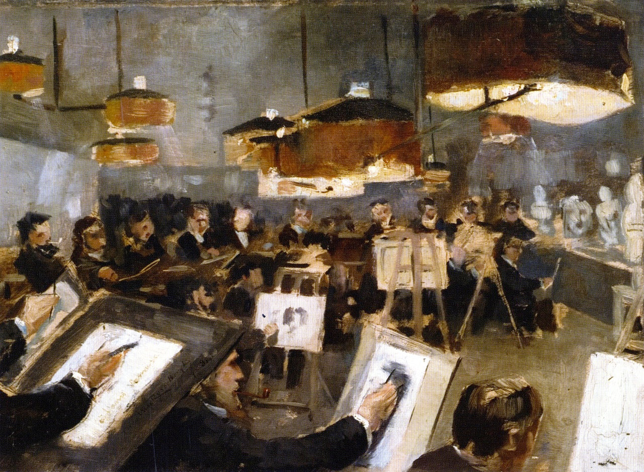 Drawing Class at the Academy, vintage artwork by Theo van Rysselberghe, 12x8" (A4) Poster