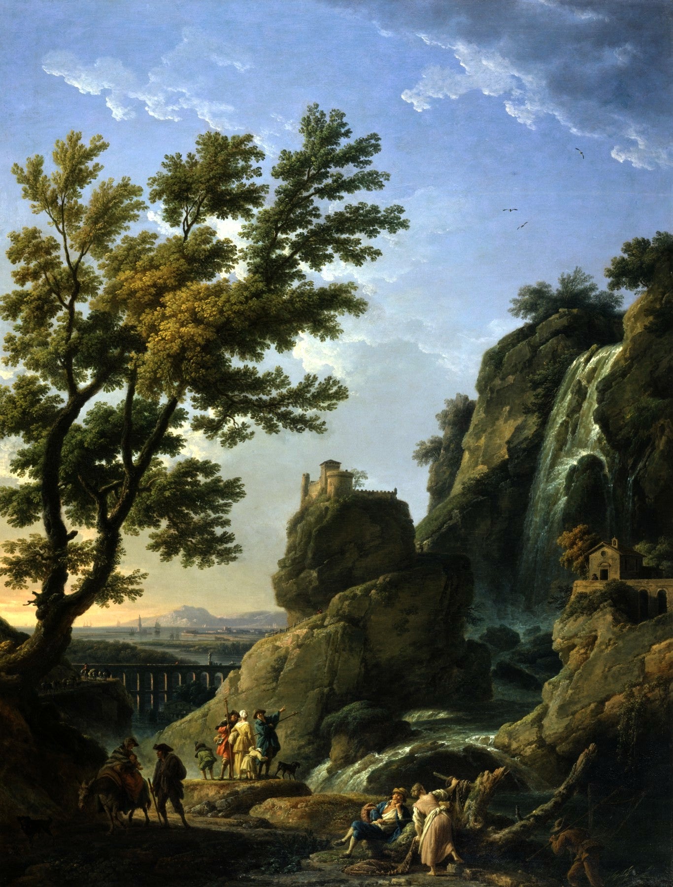 Landscape with Waterfall and Figures, vintage artwork by Claude-Joseph Vernet, 12x8" (A4) Poster