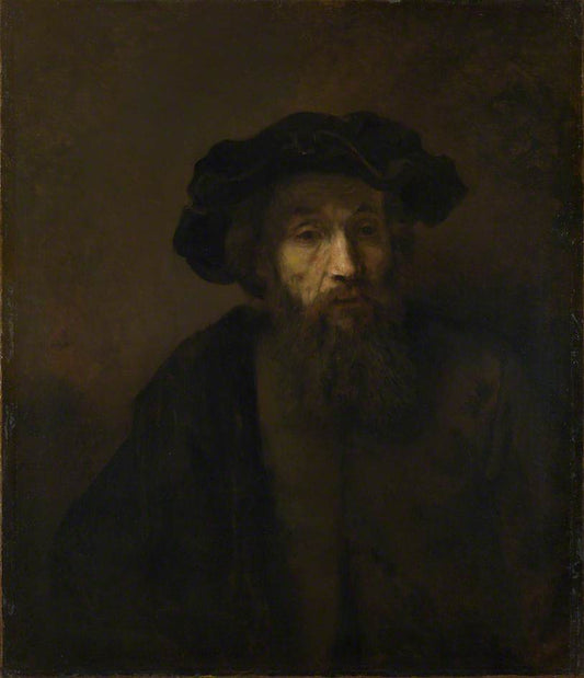 Bearded Man with a Beret, vintage artwork by Rembrandt van Rijn, 12x8" (A4) Poster