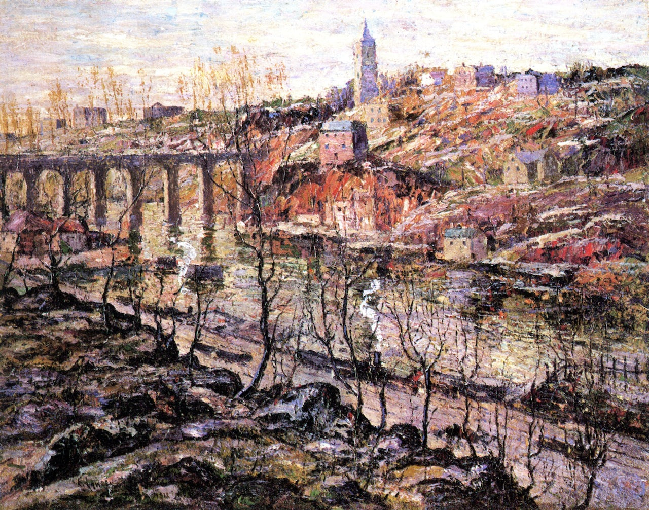 Harlem River, Early Morning, vintage artwork by Ernest Lawson, 12x8" (A4) Poster