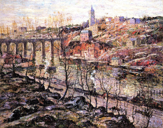 Harlem River, Early Morning, vintage artwork by Ernest Lawson, 12x8" (A4) Poster