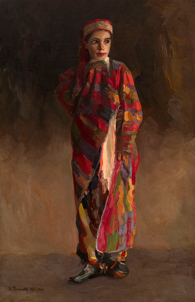 Girl in Oriental Clothes, vintage artwork by Pavel Filonov, 12x8" (A4) Poster