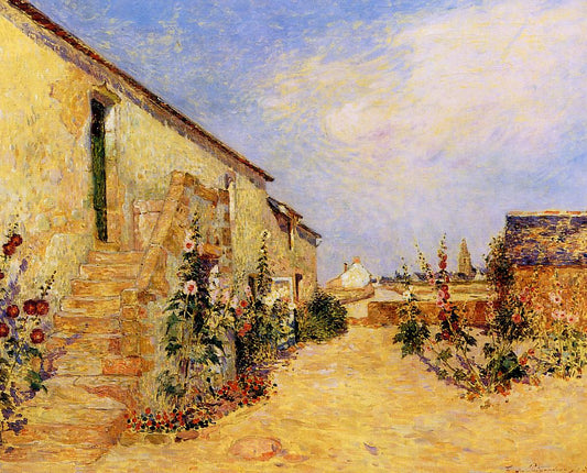 Kervaudu Garden, Climbing Roses, vintage artwork by Ferdinand du Puigaudeau, 12x8" (A4) Poster