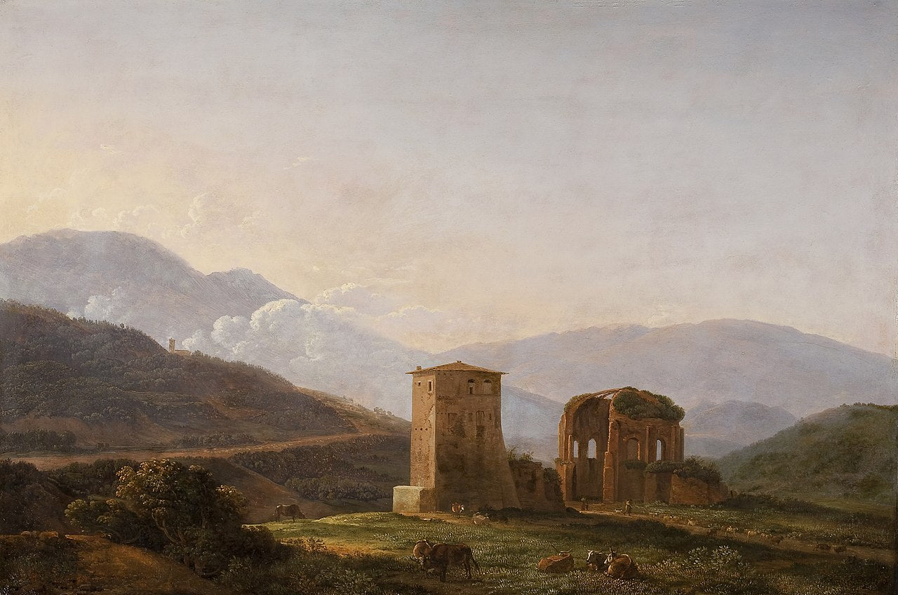 An italianate landscape with ruins and cattle, vintage artwork by Jean-Joseph-Xavier Bidauld, 12x8" (A4) Poster