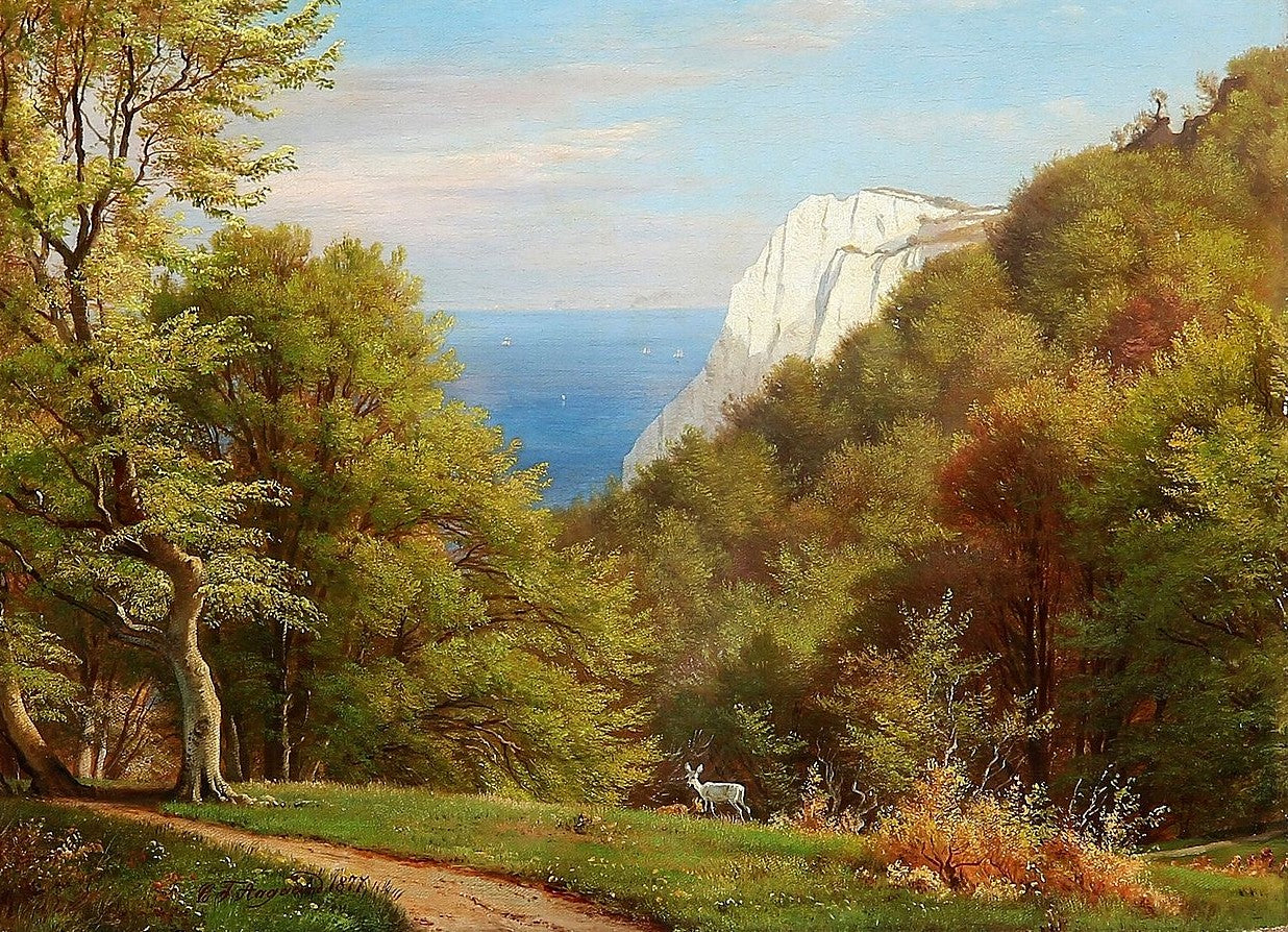 Summer day at Møens Klint, Denmark, vintage artwork by Carl Frederik Aagaard, 12x8" (A4) Poster