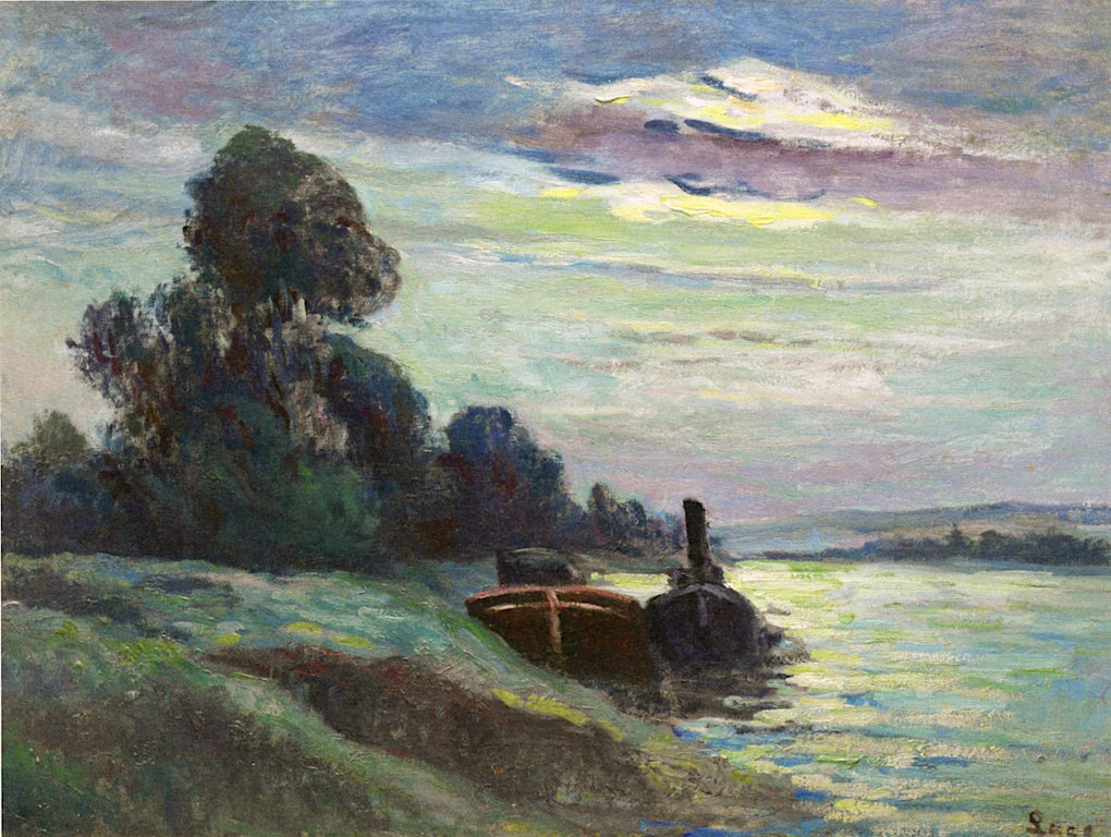 Barges on the Seine, vintage artwork by Maximilien Luce, 12x8" (A4) Poster