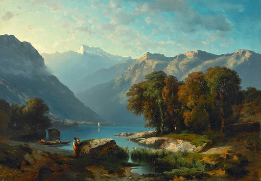 View of Lake Geneva, vintage artwork by Alexandre Calame, A3 (16x12") Poster Print