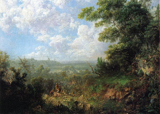 Landscape with Indians, vintage artwork by William Mason Brown, 12x8" (A4) Poster