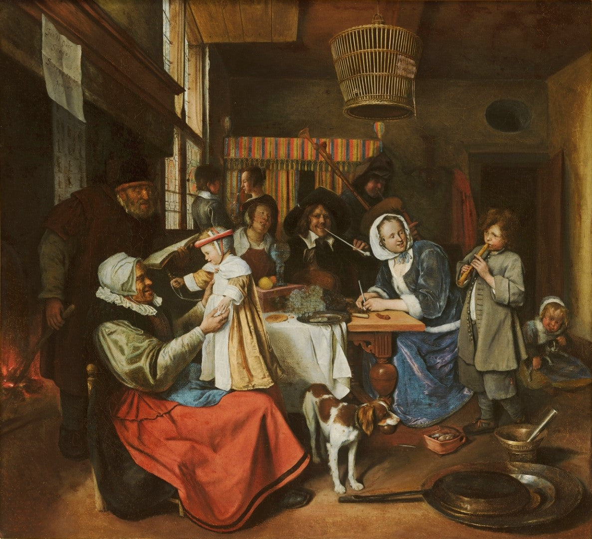 As the Old Sing, so Pipe the Young, vintage artwork by Jan Havicksz. Steen, 12x8" (A4) Poster