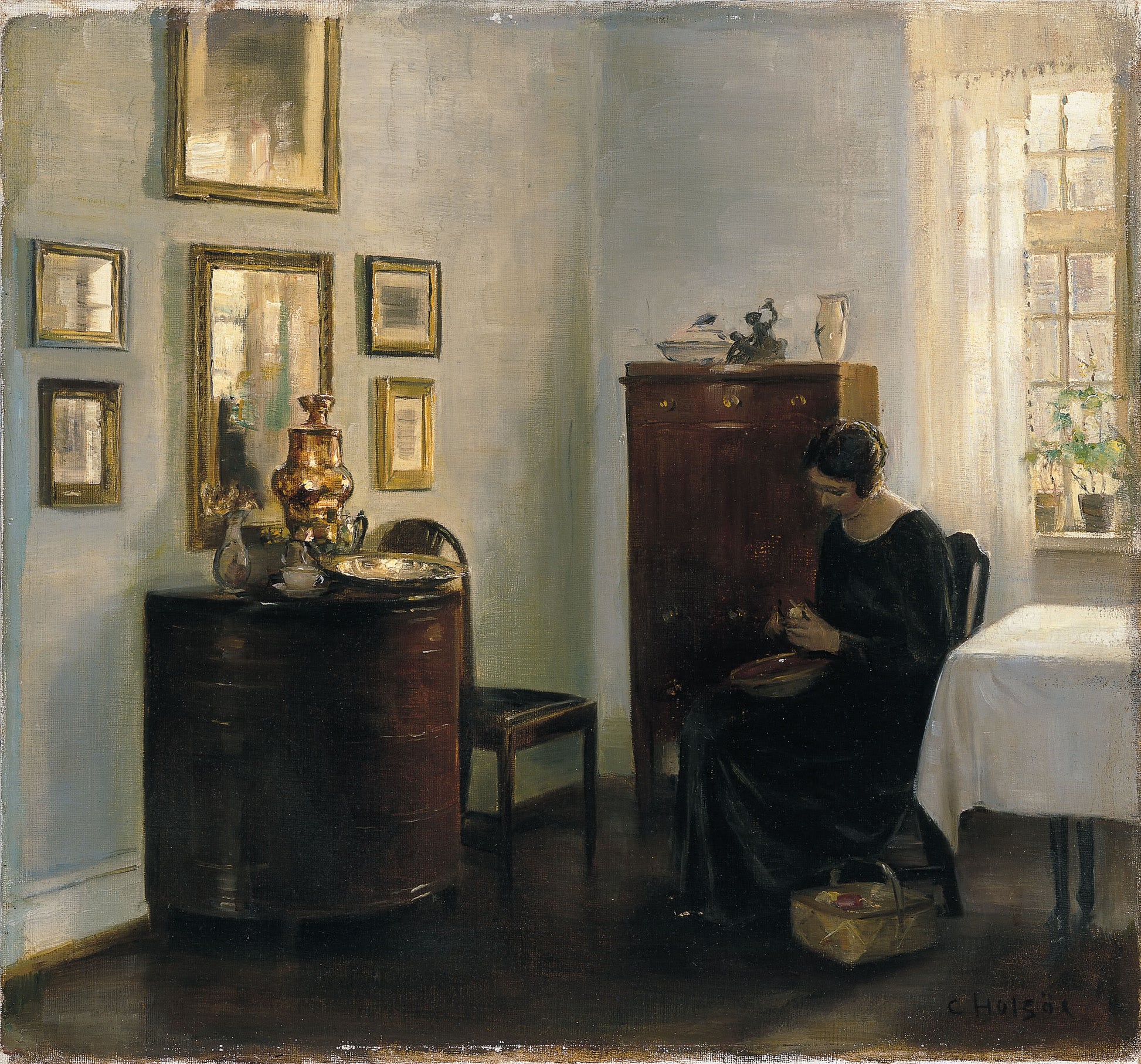Woman with a Fruit Bowl, vintage artwork by Carl Vilhelm Holsøe, 12x8" (A4) Poster
