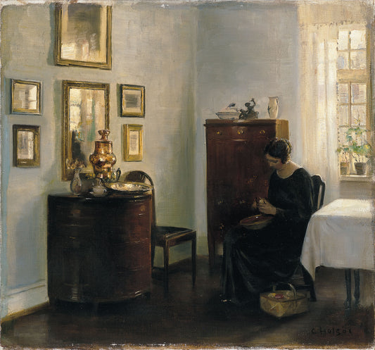 Woman with a Fruit Bowl, vintage artwork by Carl Vilhelm Holsøe, 12x8" (A4) Poster