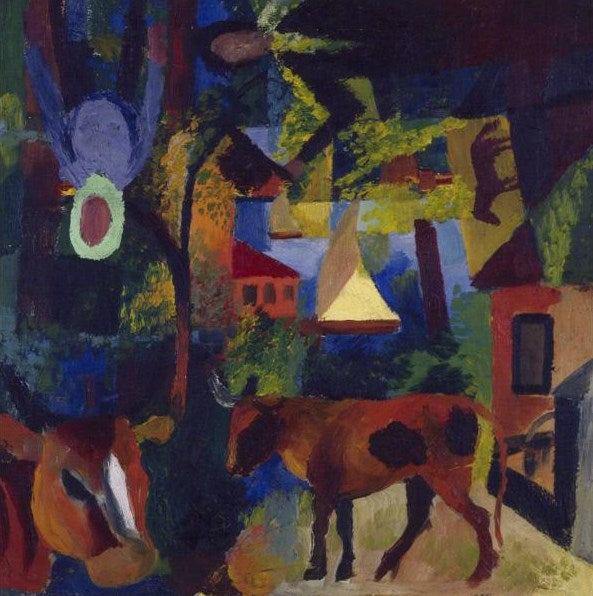 andscape with Cows, Sailing Boat and Figures by August Macke,16x12(A3) Poster