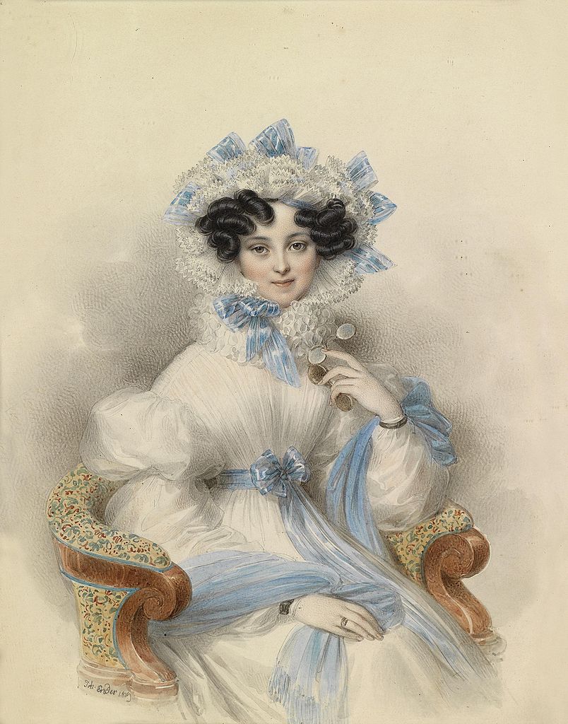 Portrait of the Archduchess Henriette of Austria in a white dress with blue ribbons, vintage artwork by Johann Nepomuk Ender, A3 (16x12") Poster Print