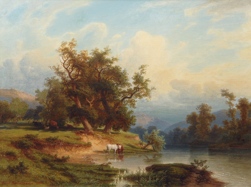River Valley with Cattle under Old Oaks, vintage artwork by Ferdinand Konrad Bellermann, A3 (16x12") Poster Print
