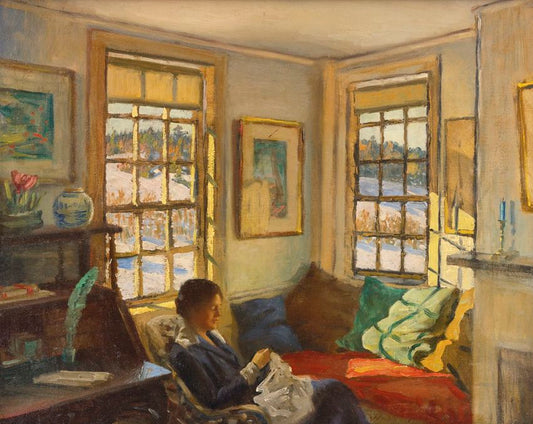 Knitting for the Soldiers, vintage artwork by William Wallace Gilchrist Jr., 12x8" (A4) Poster