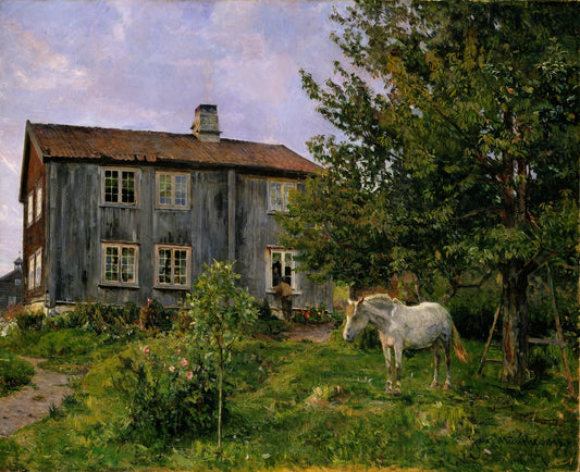 At the Farm, Ulvin, vintage artwork by Gerhard Munthe, 12x8" (A4) Poster