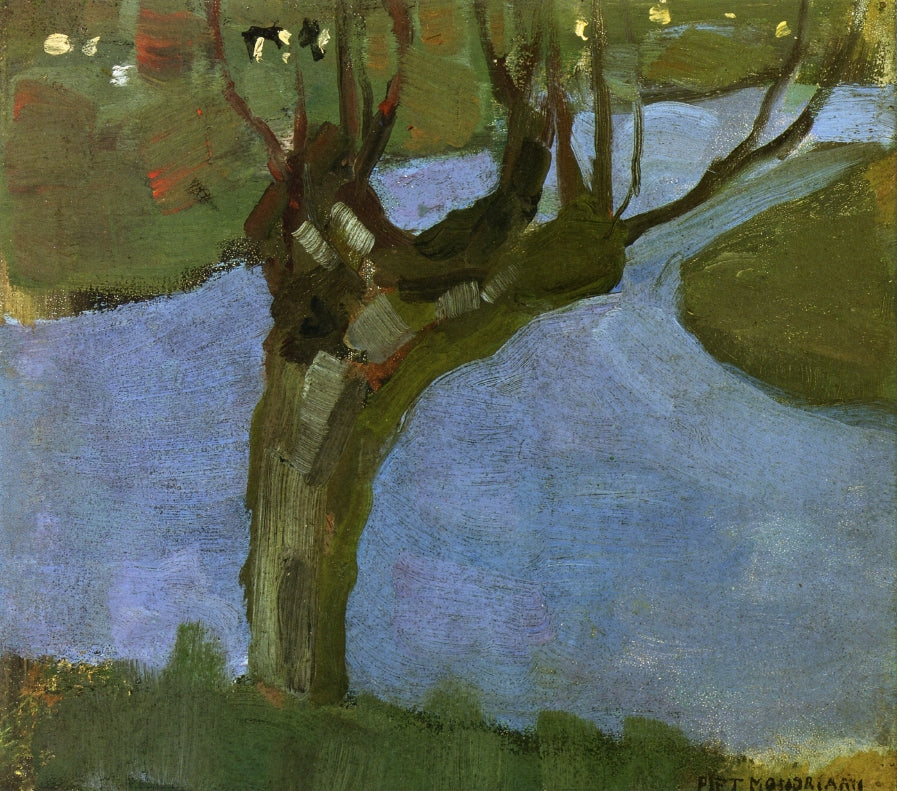 Irrigation Ditch with Mature Willow, vintage artwork by Piet Mondriaan, 12x8" (A4) Poster