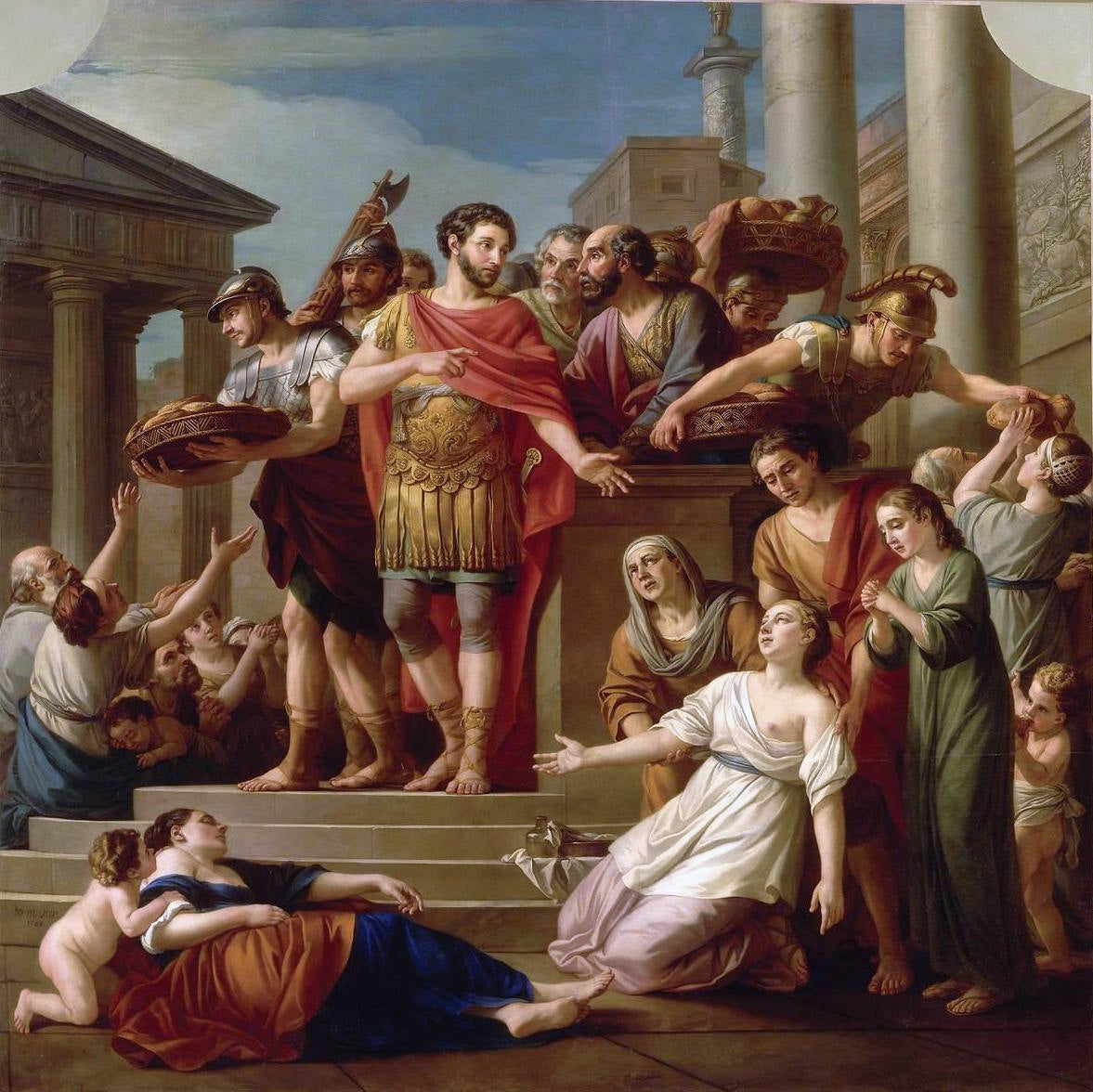 Marcus Aurelius Distributing Bread to the People, vintage artwork by Joseph Marie Vien, 12x8" (A4) Poster